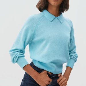 Everlane Cashmere Collared Sweater in Aquamarine, Size Small